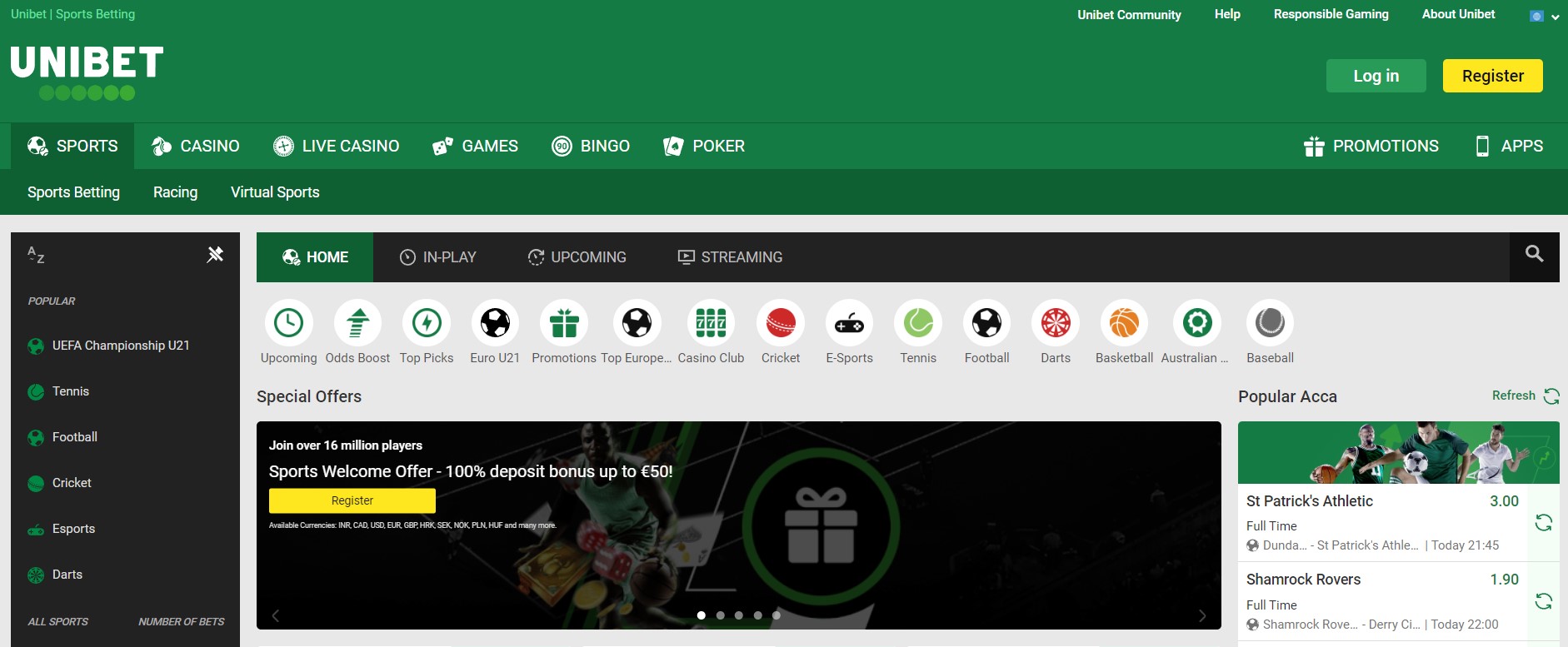 Preview of Unibet sport betting