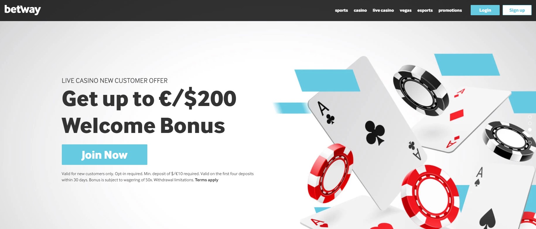 Preview of Betway casino promo