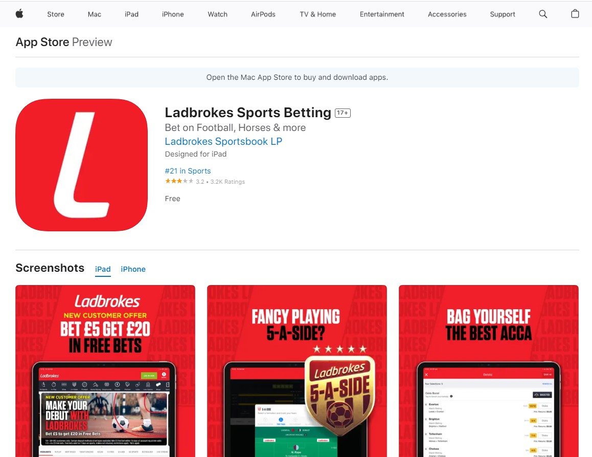 Preveiw of Ladbrokes app