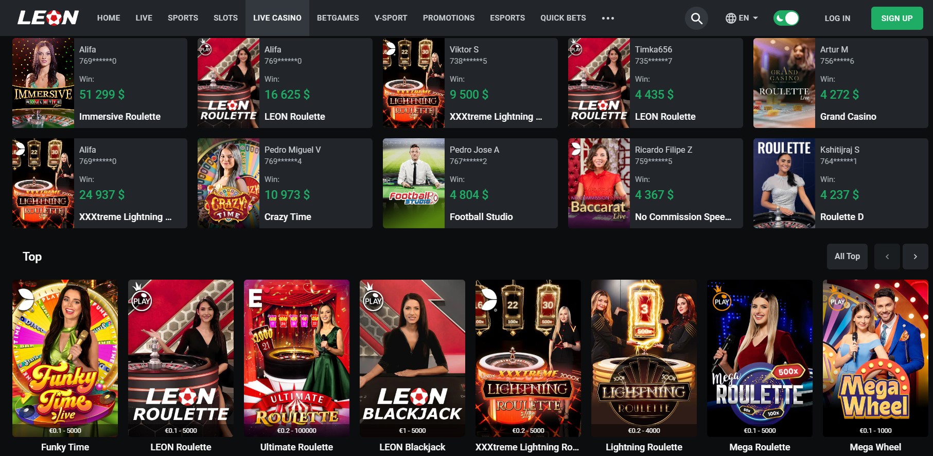 Preview of LeonBet live casino games