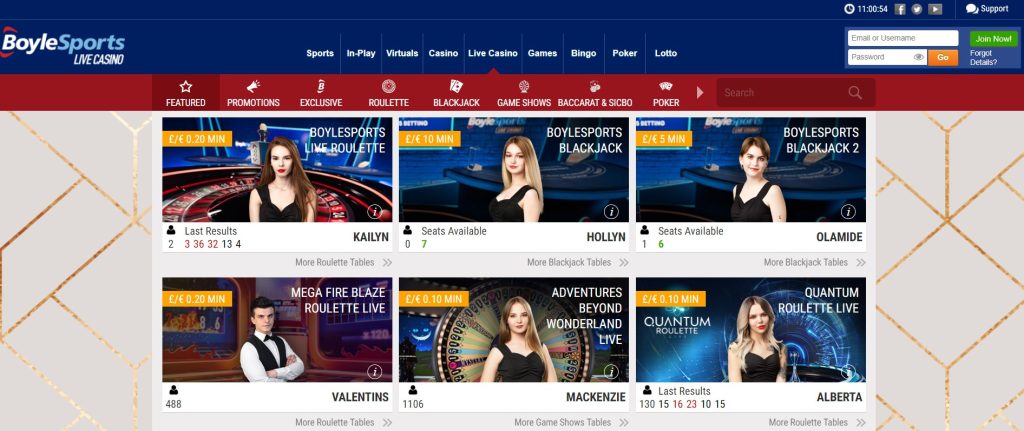 Preveiw of Boylesports live casino