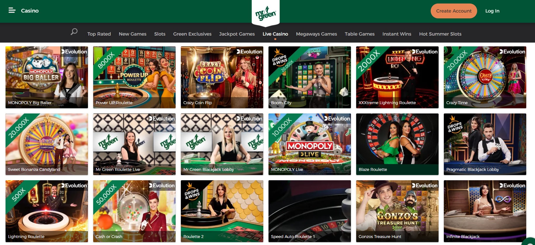 Preveiw of Mr. Green live casino