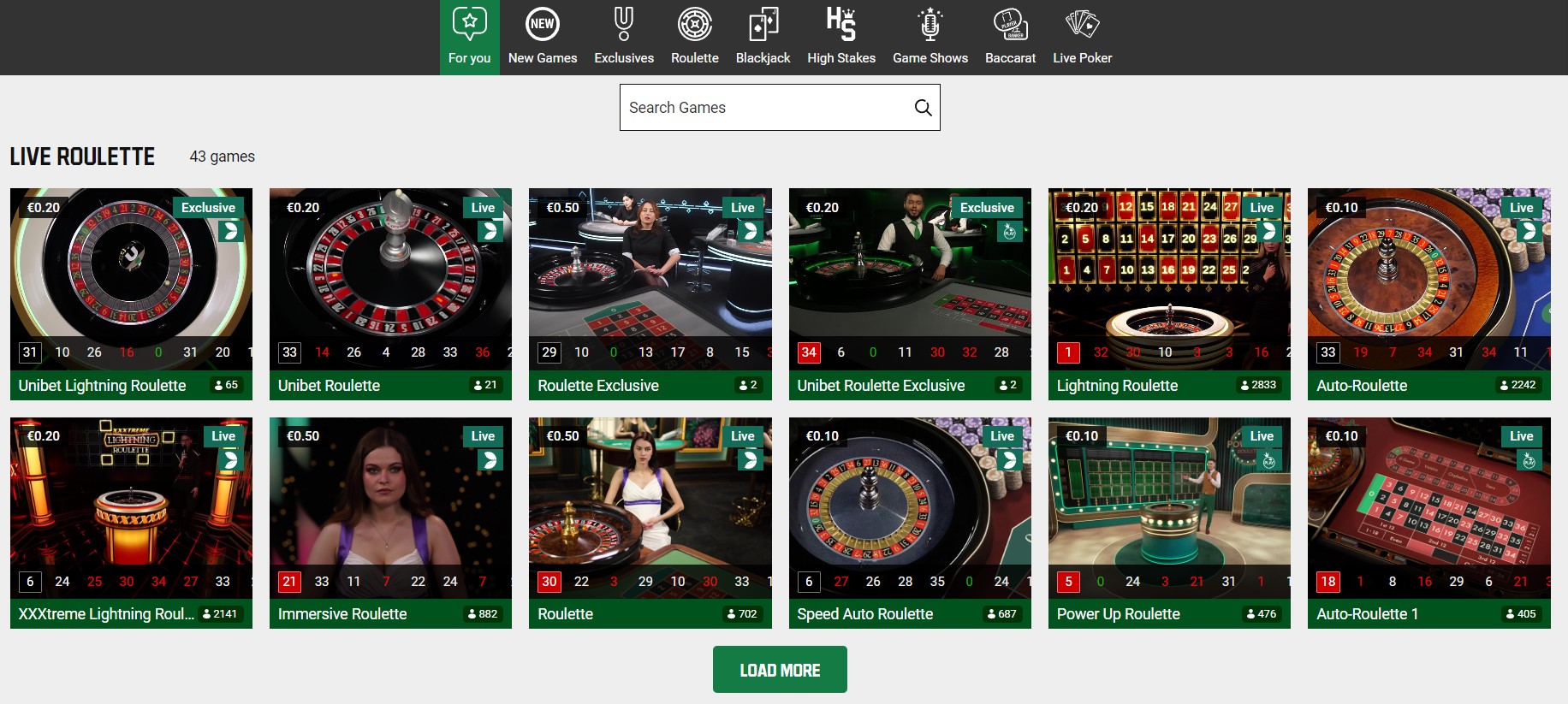 Preview of Unibet live casino