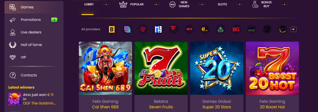 bizzo casino games