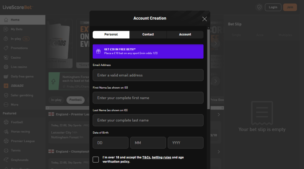 livescore bet signup